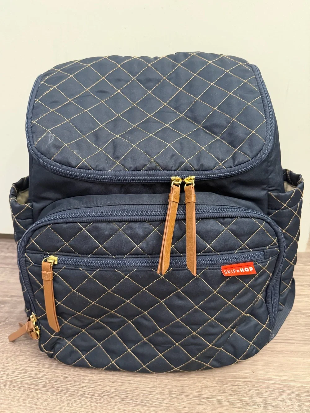 Skip Hop Navy Quilted Backpack with Tan Accents